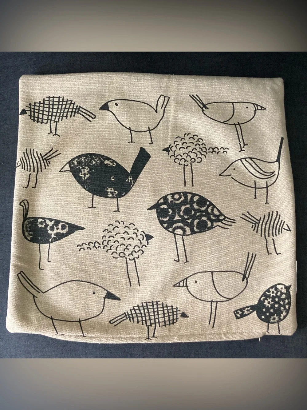 Newport Beige Burlap Pair of Black Drawn Birds on Throw Pillow Covers 20” X 20”